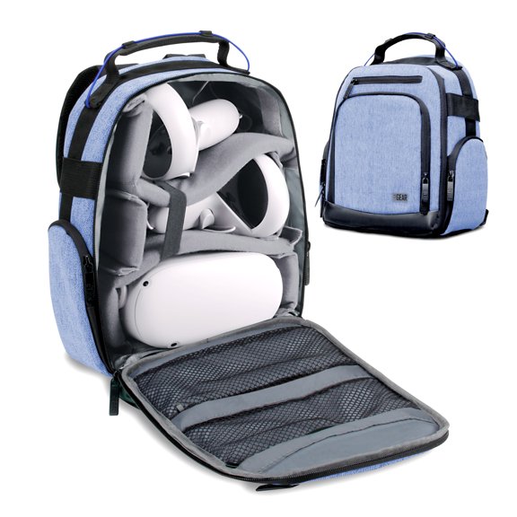 USA GEAR Backpack for VR Headset - VR Case Compatible with Oculus Quest 2 Gaming Headset - Blue