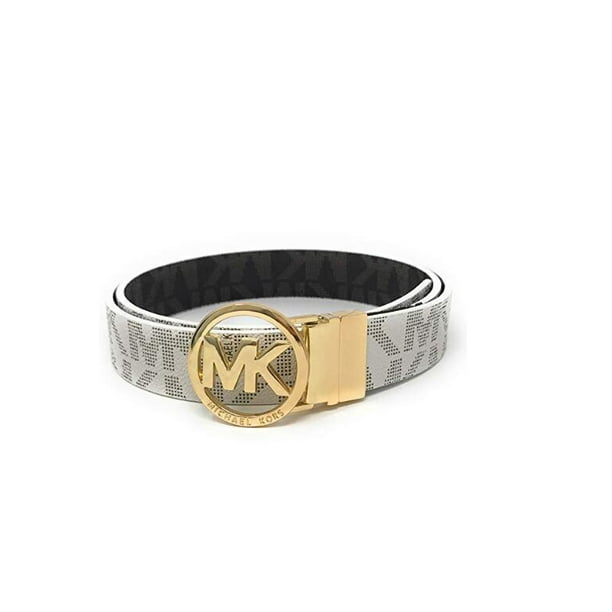 Michael Kors MK Logo Signature Monogram Twist Reversible Belt 551342C,  Vanilla To Brown (Small) 
