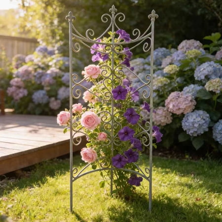 S-HOME Anti Rust Iron Fence Panels 25.6'' by 67.72'' Vintage Garden Barrier for Landscape Protection
