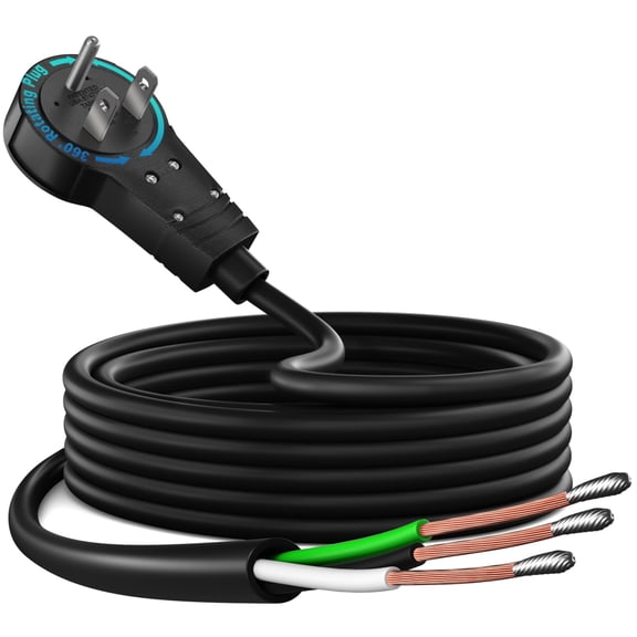 10-Foot 14 AWG 3-Prong Replacement Power Cord with 360-Degree Rotating Flat Plug, 15 Amp Heavy-Duty Extension Cable for Indoor Use - Perfect for Workstations, Appliances, and More