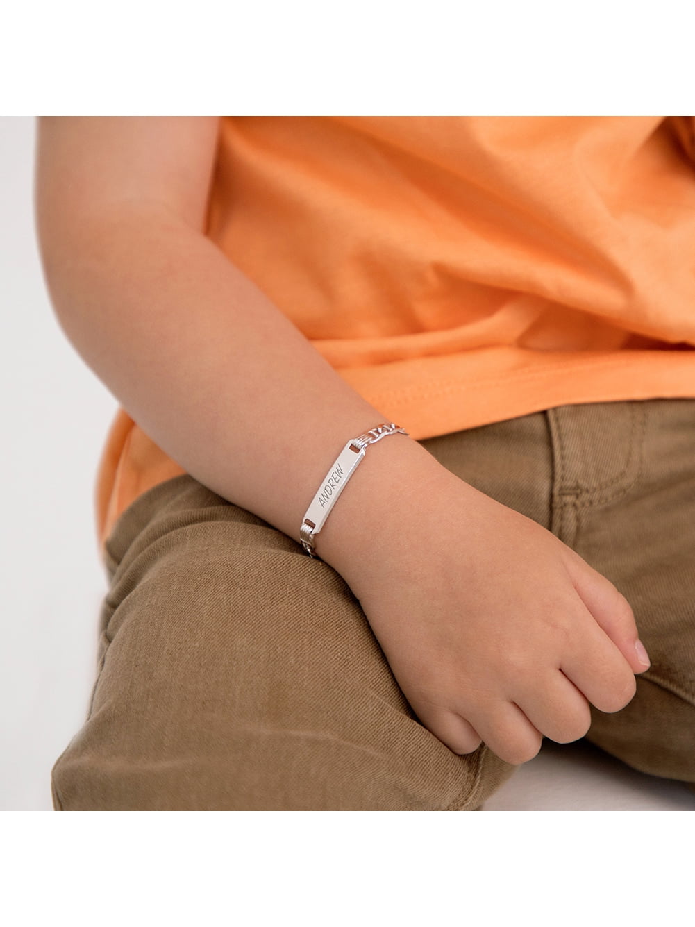 925 Sterling Silver Tag ID Identification Anchor Chain Link Bracelet For Kids 6"