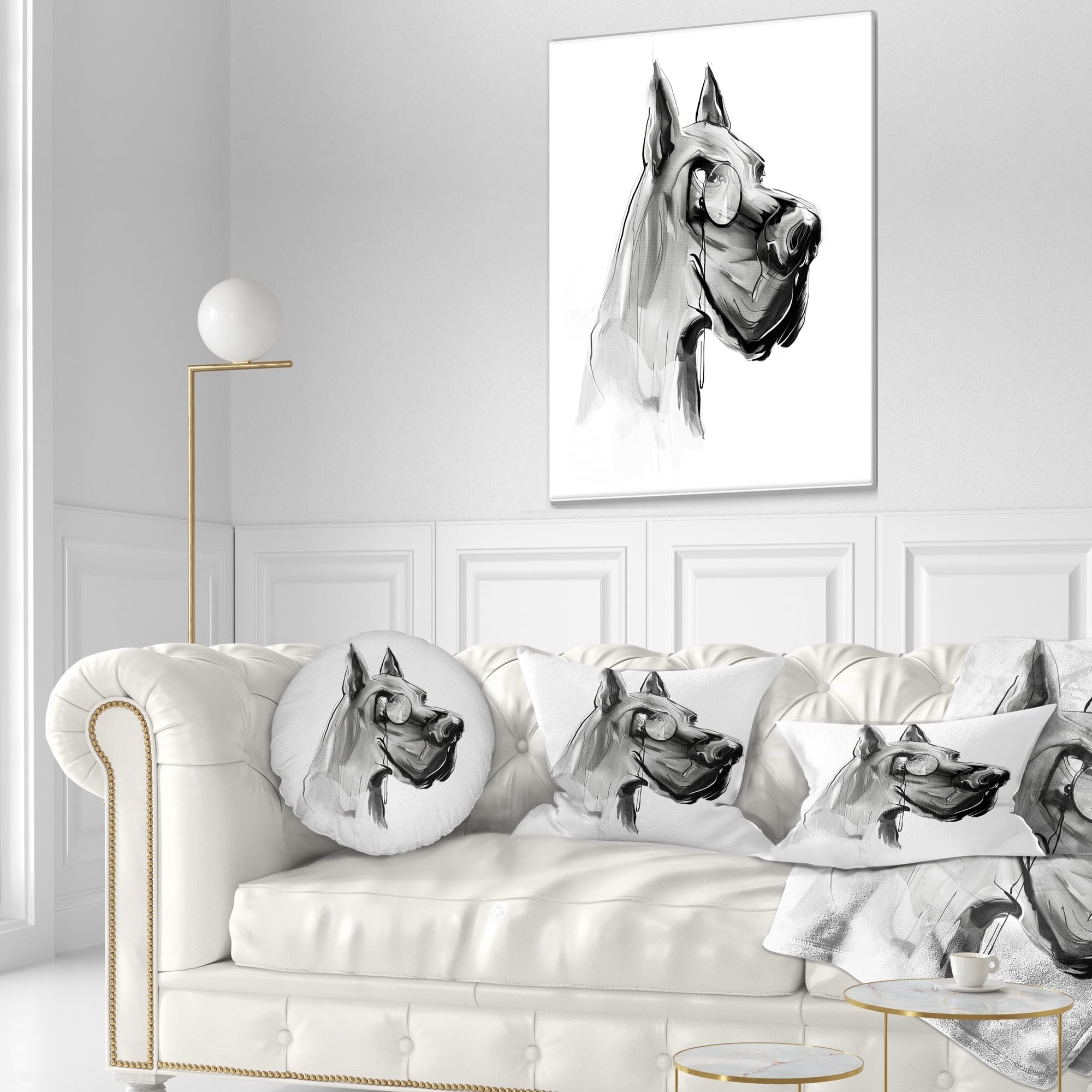 Designart English Bulldog with Monocle - Animal Throw Pillow - 12x20