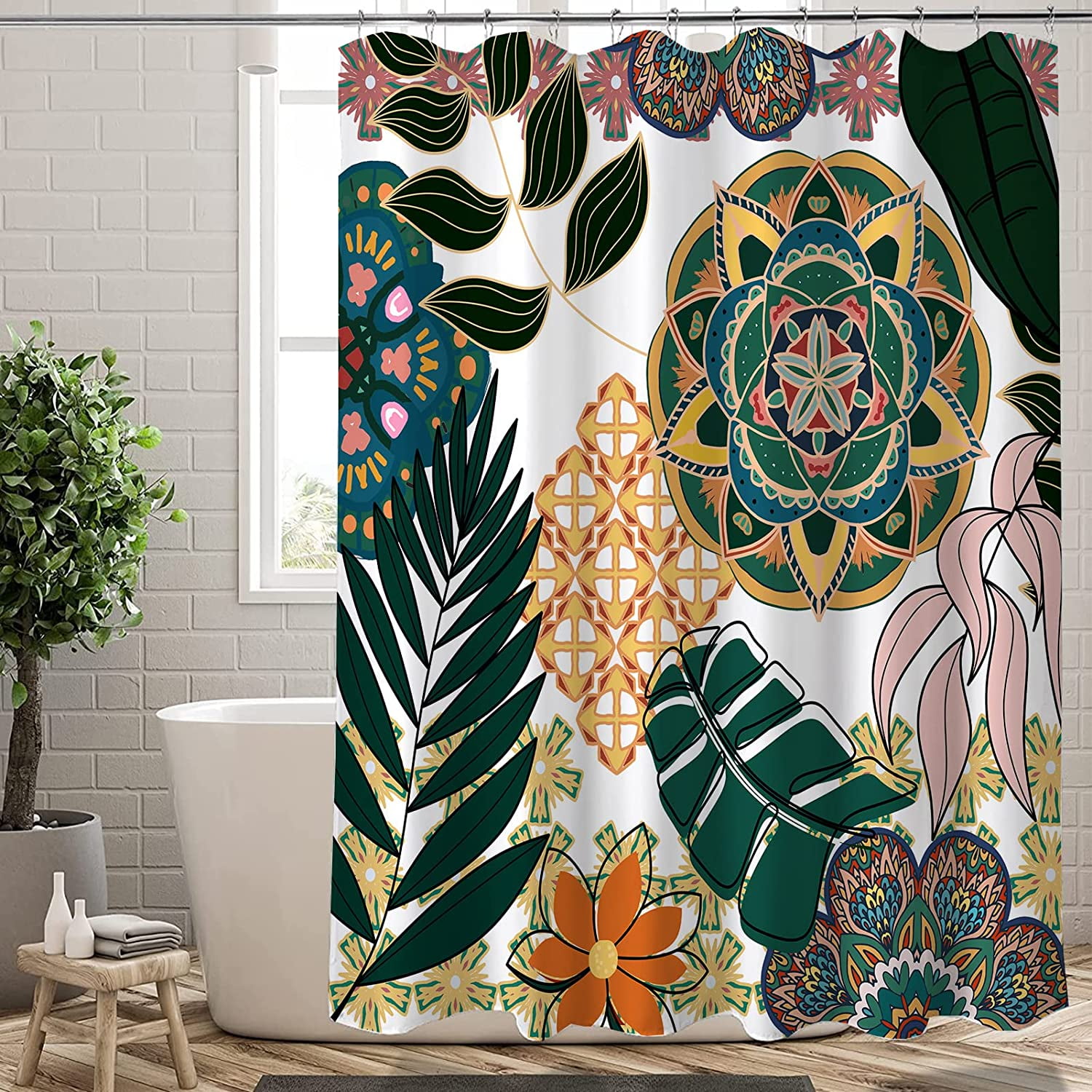 Extra Long Shower Curtain 72x84 inch Length, Aesthetic Boho Floral