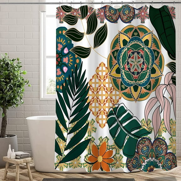 Extra Long Shower Curtain 72x84 inch Length, Aesthetic Boho Floral Shower Curtain Sets with Hooks for Bathroom,Water Resistant Polyester Fabric
