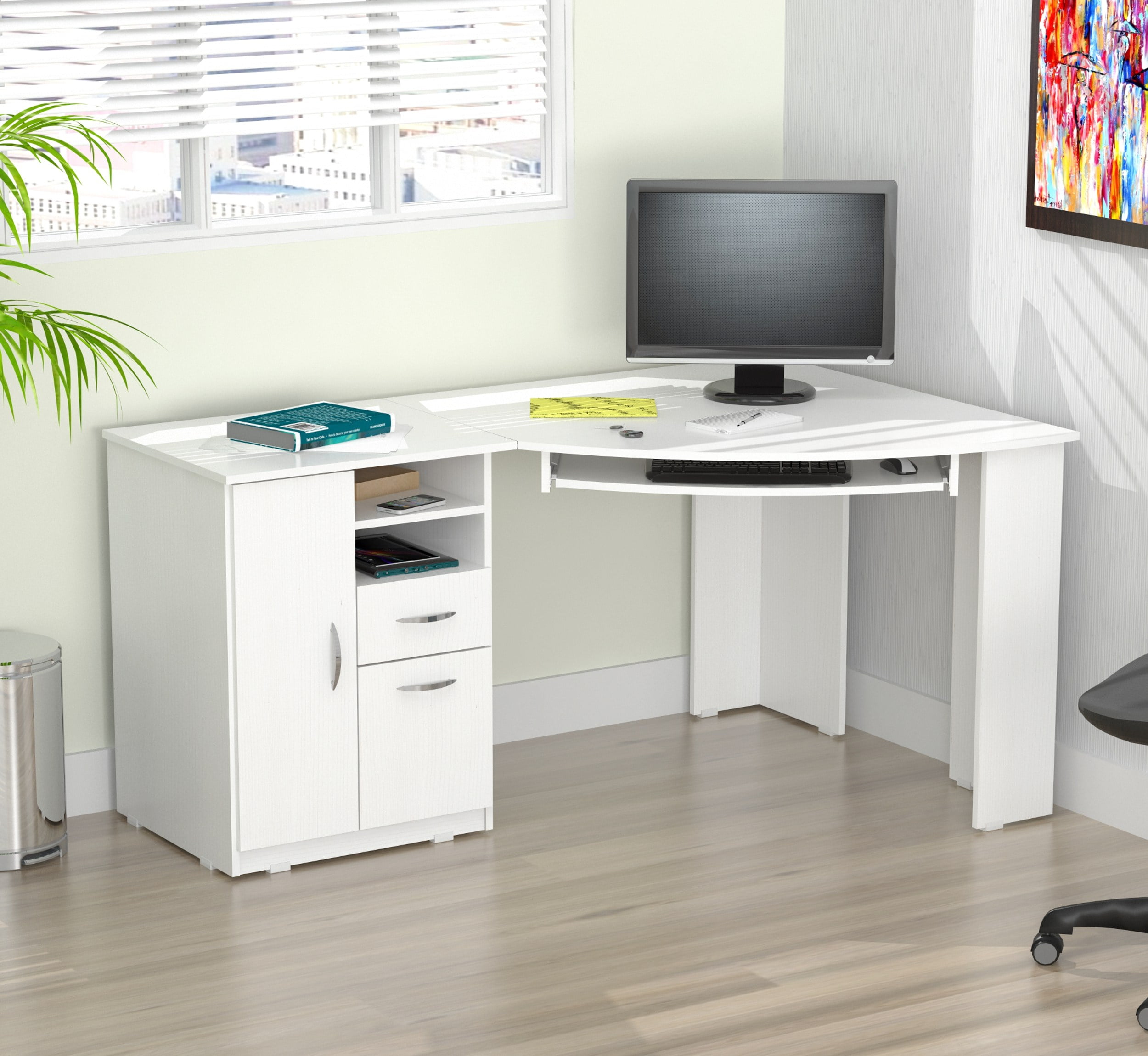 Inval Modern Corner Desk with 2 Drawers and Washed Oak