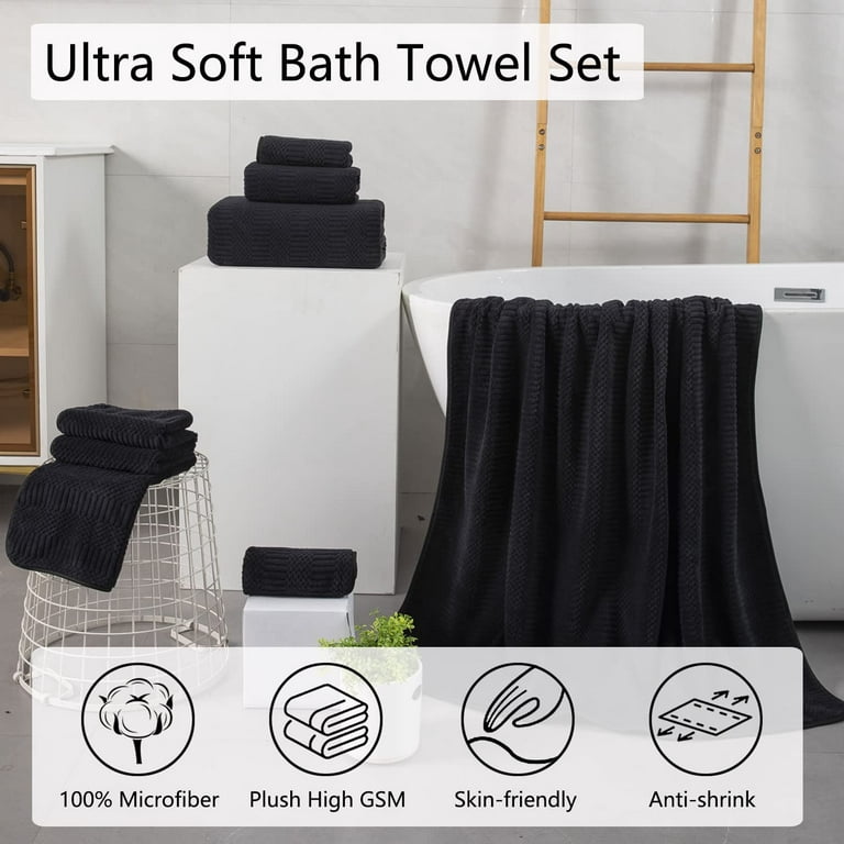 MAGGEA Bathroom Towel Set Dark Gray 4Pack-35x70,600GSM Ultra Soft Microfibers Large Plush Bath Sheet, Highly Absorbent Quick Dry Oversi