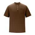 thumbnail image 4 of Hfnxid Mens Henley Shirts Big and Tall Vneck Short Sleeve Tshirts Washed Old Casual Denim Top Summer Lightweight Streetwear Shirt with Pocket Brown XXXL, 4 of 7