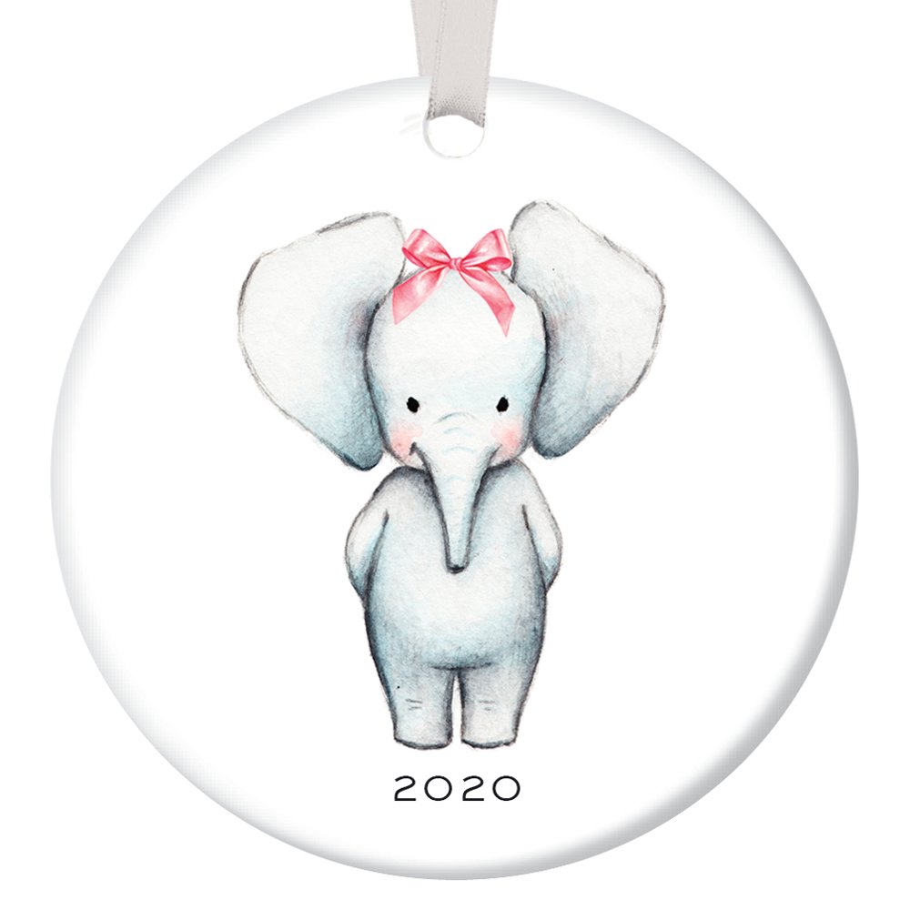 Baby Ornament 2020, Girl Baby Elephant Porcelain Ceramic Ornament, 3