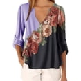 thumbnail image 3 of Blusa Camisa con cuello en V y estampado floral Blusa suelta de manga larga Top de mujer, Morado, M Inevent AP002021-66, 3 of 5