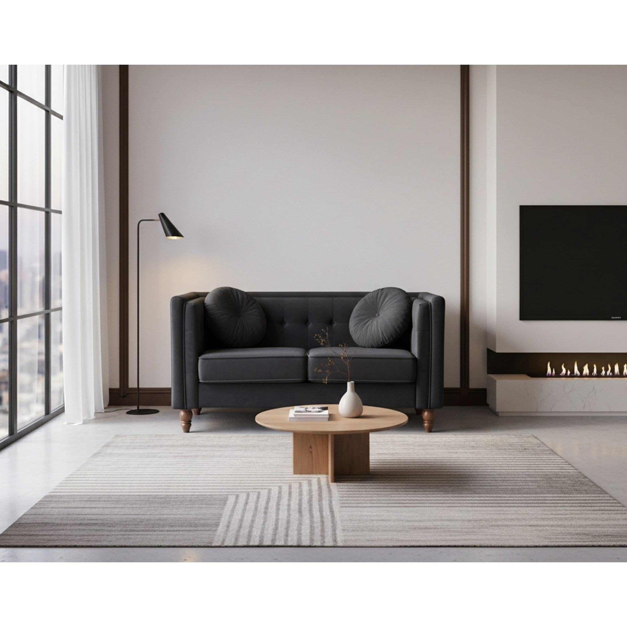 GDF Studio 58.3" Loveseat with Button-Tufted Crushed Velvet Upholstery & Tapered Wood Legs, Black