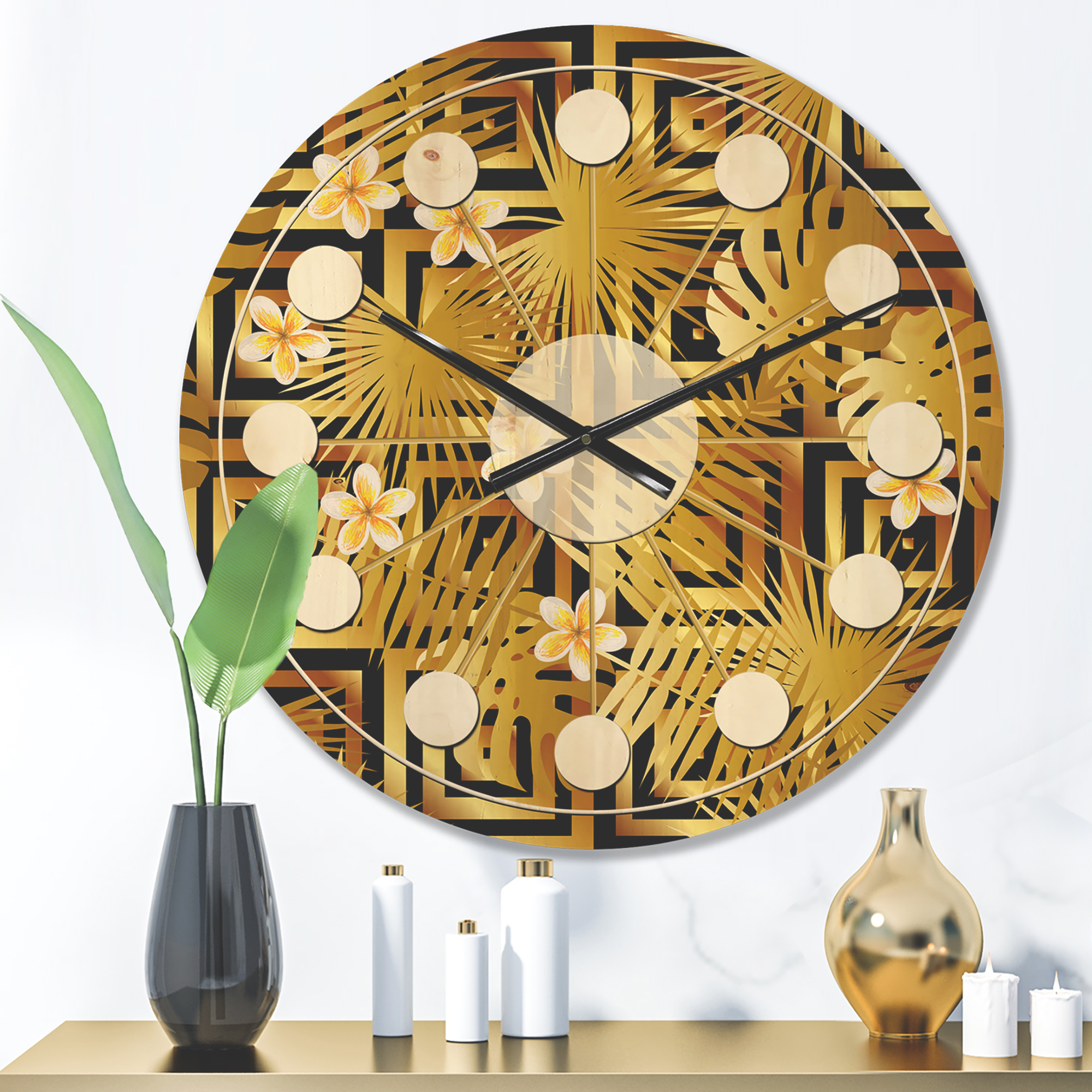 Designart 'Gold Modern Luxury Pattern' Mid-Century Modern Wood Wall Clock