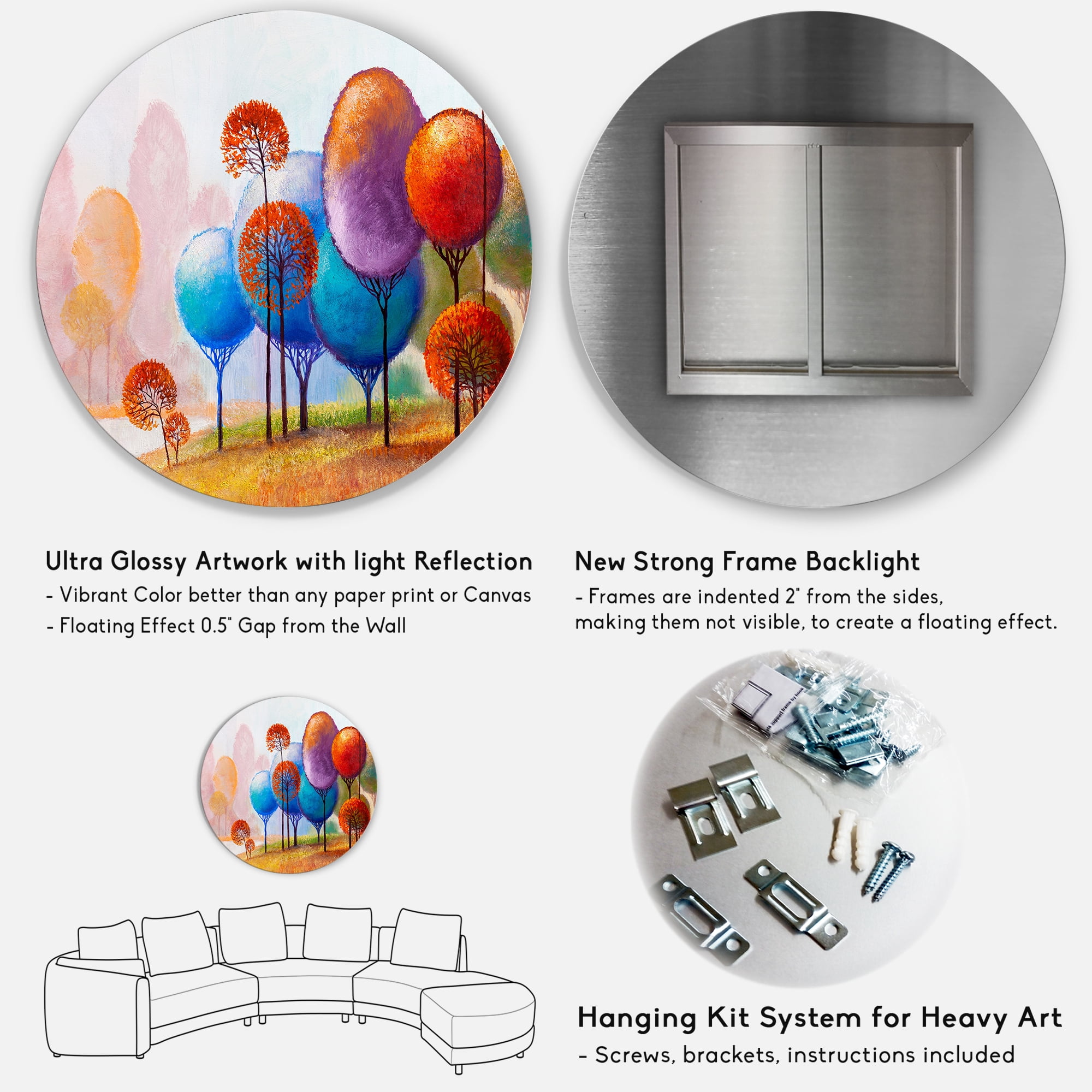 Designart 'Colourful Trees Abtract Impression III' Traditional Circle Metal Wall Art 29x29 - Disc of 29