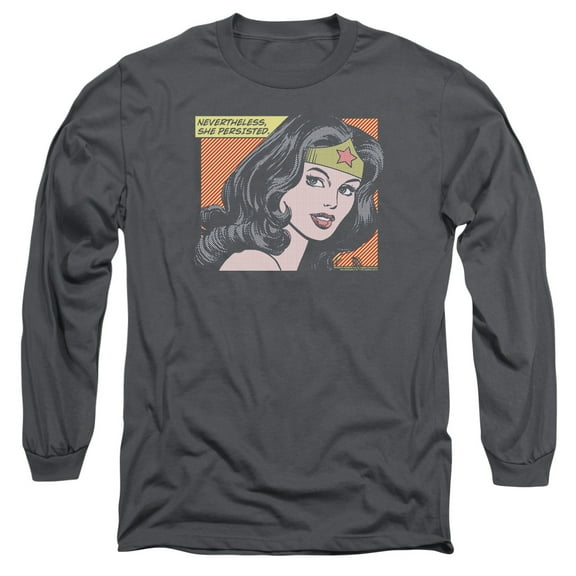 Wonder Woman She Persisted Long Sleeve Adult 18/1 T-Shirt Charcoal