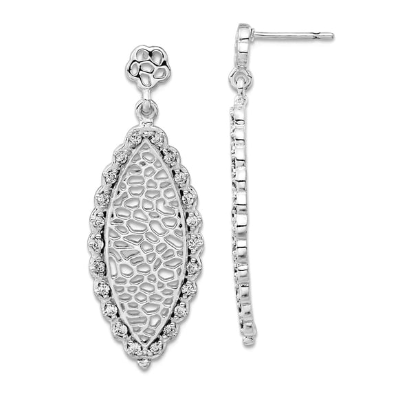 925 Sterling Silver Polished Cubic Zirconia Dangle Post Earrings 40x15mm Wide Dangle Earring for Women