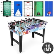 GVDV 12-in-1 Multi Game Table,48"Combo Game Table with Foosball,Billiards,Hockey,Shuffleboard,Bowling,Chess,Poker and More for Party,Game Room