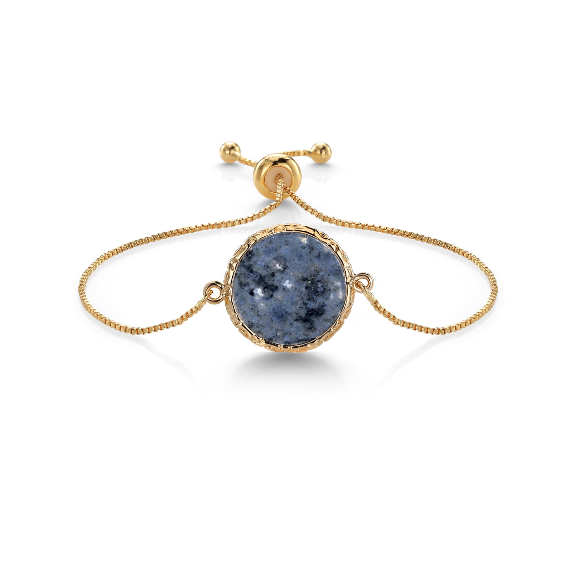 Gem Stone King Round Labradorite Stone Chain Bracelet for Women, Fashion Jewelry, Gold-Plated (19MM Stone, Fully Adjustable up to 9 inch)