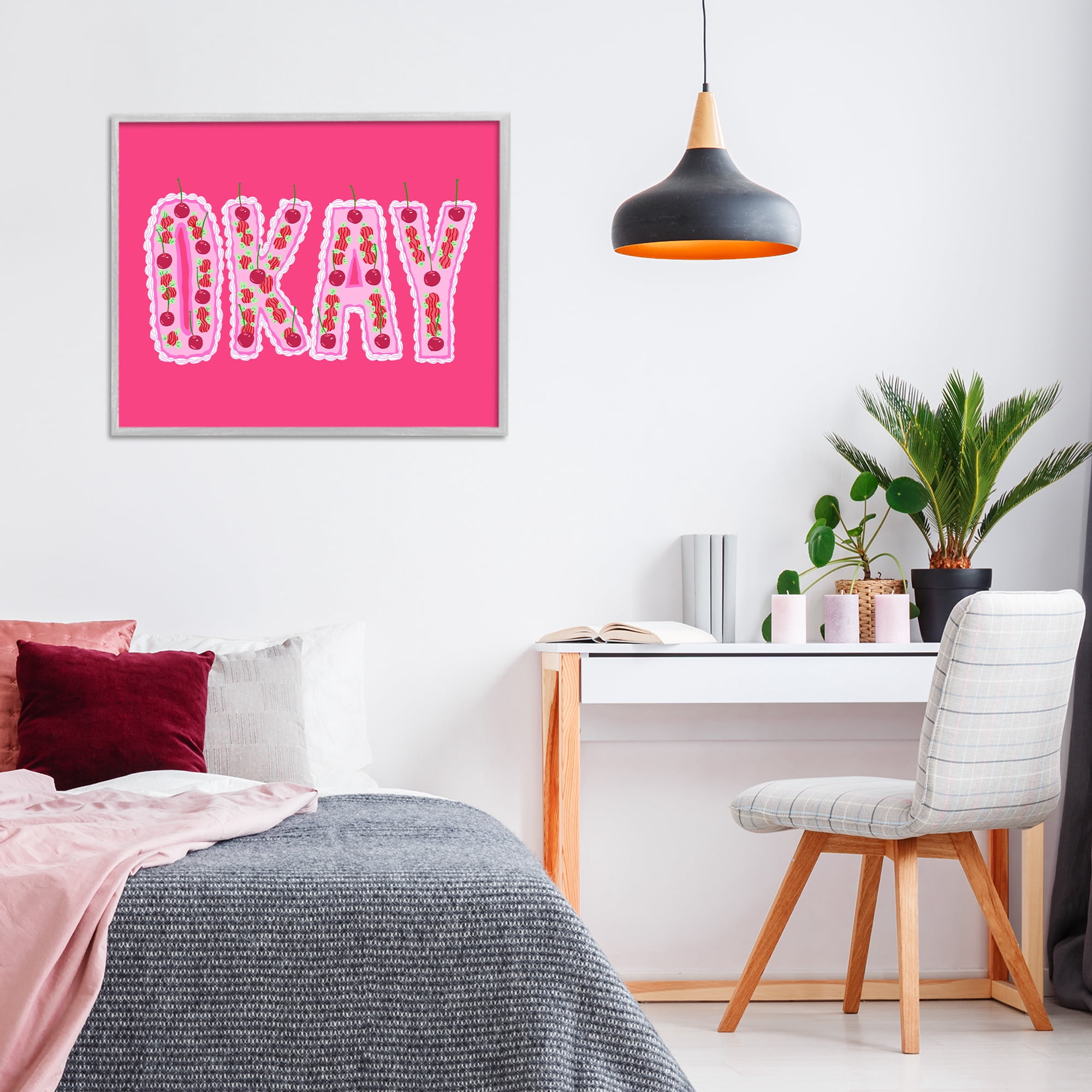 Stupell Industries Okay Cherry Cake Gray Framed Giclee Art, design by Ziwei Li