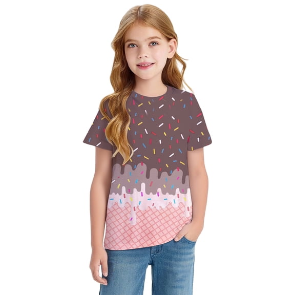 XAOFW Boy's T-Shirts Ice Cream Print Short Sleeve Crewneck T Shirt Daily Wear Casual Tee Shirt Club Party Soft Breathable Tops