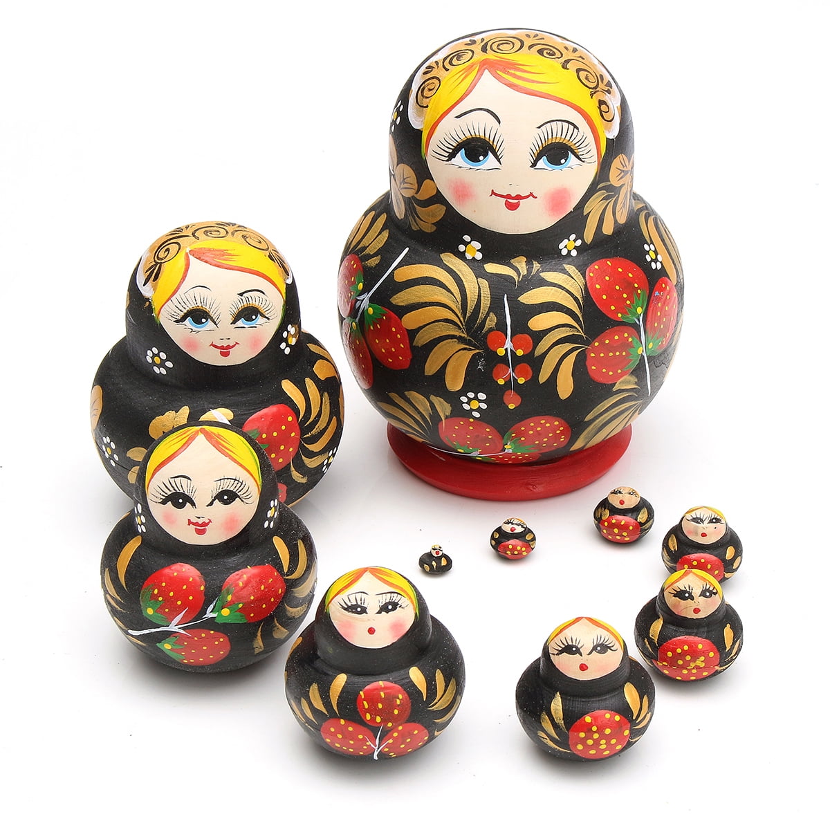 ULTNICE Wooden Russian Nesting Dolls Matryoshka Flower Stacking Toy Doll 10pcs