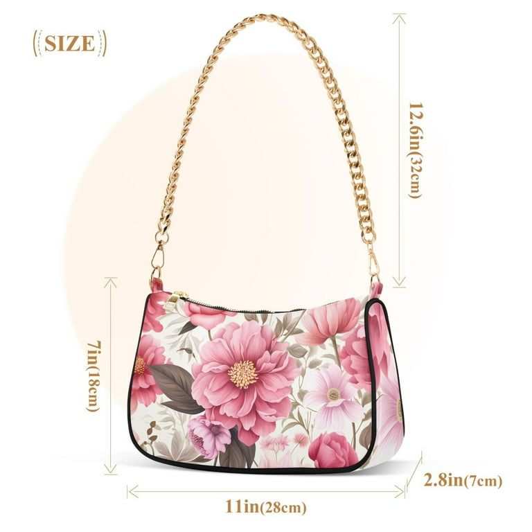 Womens Chain Shoulder Bag Pink Flowers Floral Print Classic