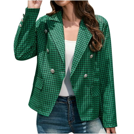 

Blazer Jackets for Women Plaid Long Sleeve Open Front Cardgain Formal Notch Lapel Button Down Blazer Button Jacket