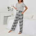 thumbnail image 7 of Women's 2 Piece Outfits Pajamas Casual Short Sleeve Crewneck Tops and Wide Leg Plaid Pants Set Sleepwear with Pockets, 7 of 7