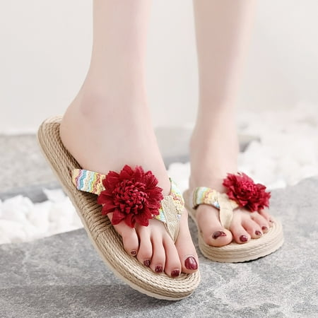 

Tangnade Womens Slippers Weave Beach Breathable Sandals Home Slipper Flowers Flip-Flops Flat Shoes