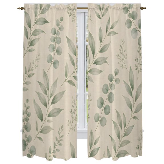 Eucalyptus Leaves Kitchen Curtain for Berdoom Living Room Cafe 72 Inch Length, Vintage Farmhouse Botanical Leaf Branches Tiers Curtains Light Filtering Drapes Window Treatment 2 Panels 52"Wx72"L