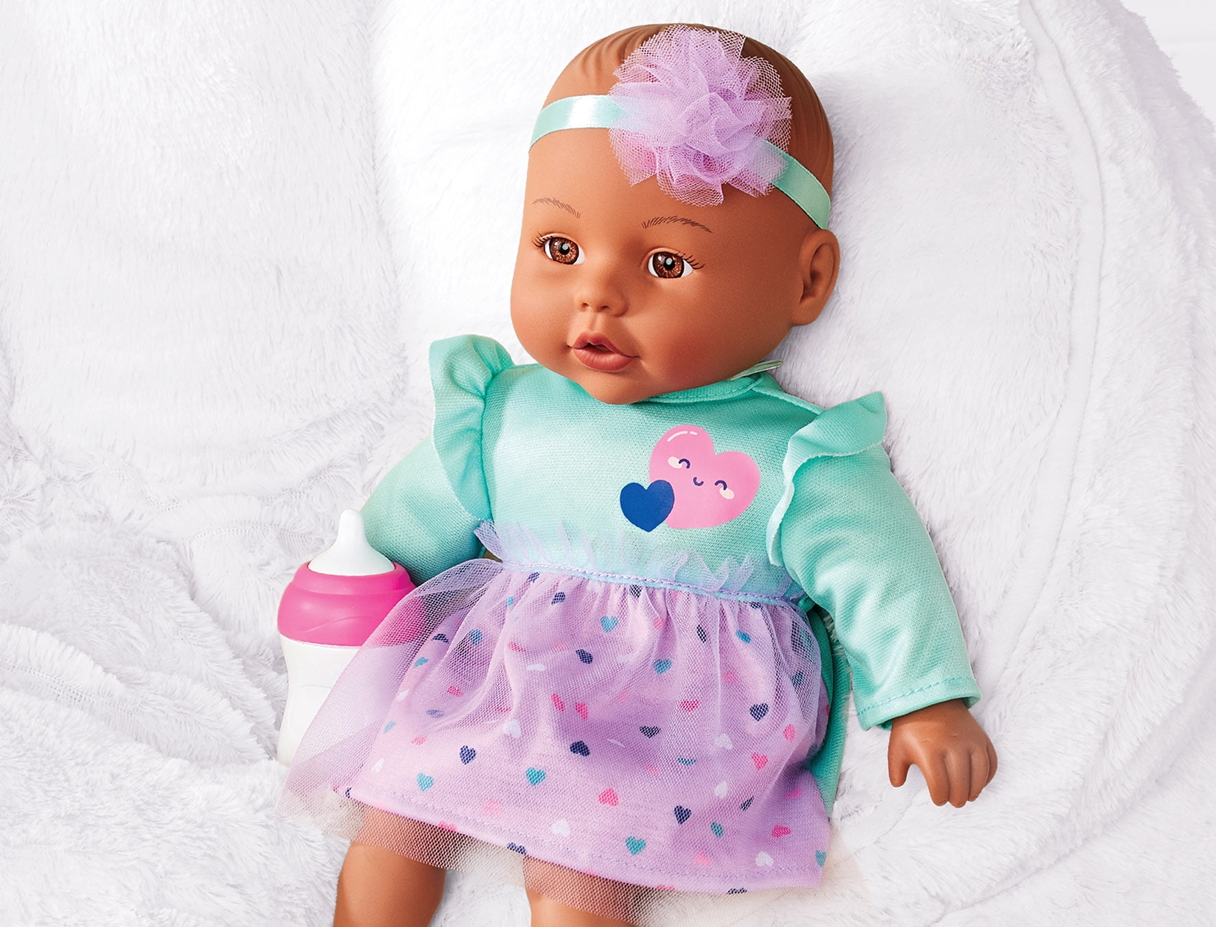 My Sweet Love Snuggle & Feed 12.5-inch Baby Doll, Brown Eyes, Dark Skin Tone