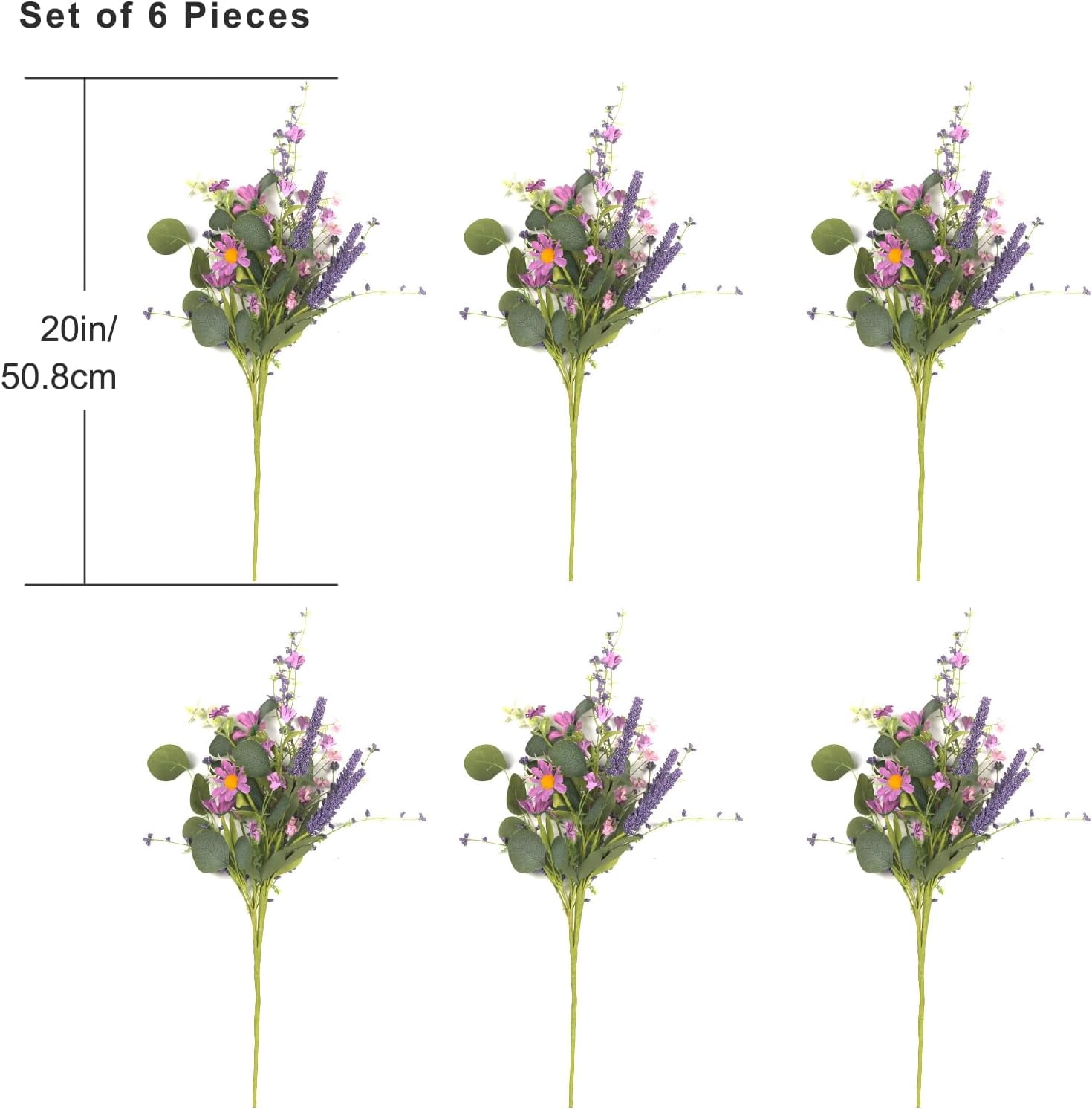6 Pcs 20" Artificial Plants Daisy Flowers Branches for Vase Faux Silk Spring Greenery Stems with Eucalyptus Berry Wildflower Wedding Centerpiece Home Decor Indoor