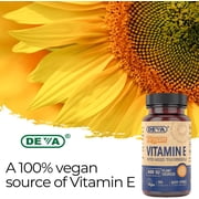 DEVA Vegan Vitamins Natural Vitamin E 400IU with Mixed Tocopherols, Supports Immune System & Skin Nutrition, Natural Antioxidant & Gluten Free, Dairy Free, Non-GMO, 90 Capsules