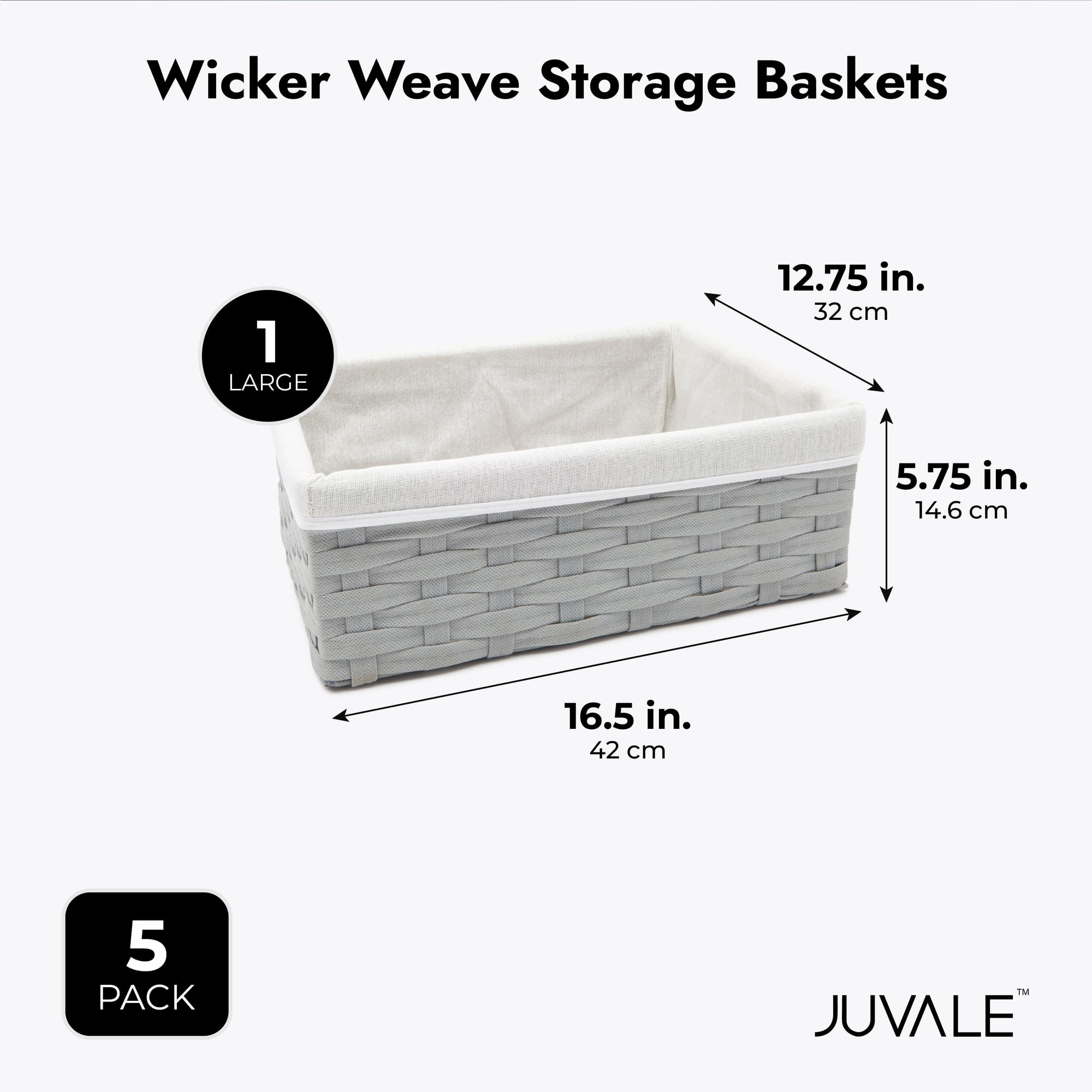 Juvale 5-piece Grey Woven Nesting Baskets With Cloth Lining For Storage,  Small Decorative Lined Rectangular Wicker Bins Set For Organizing (3 Sizes)  : Target