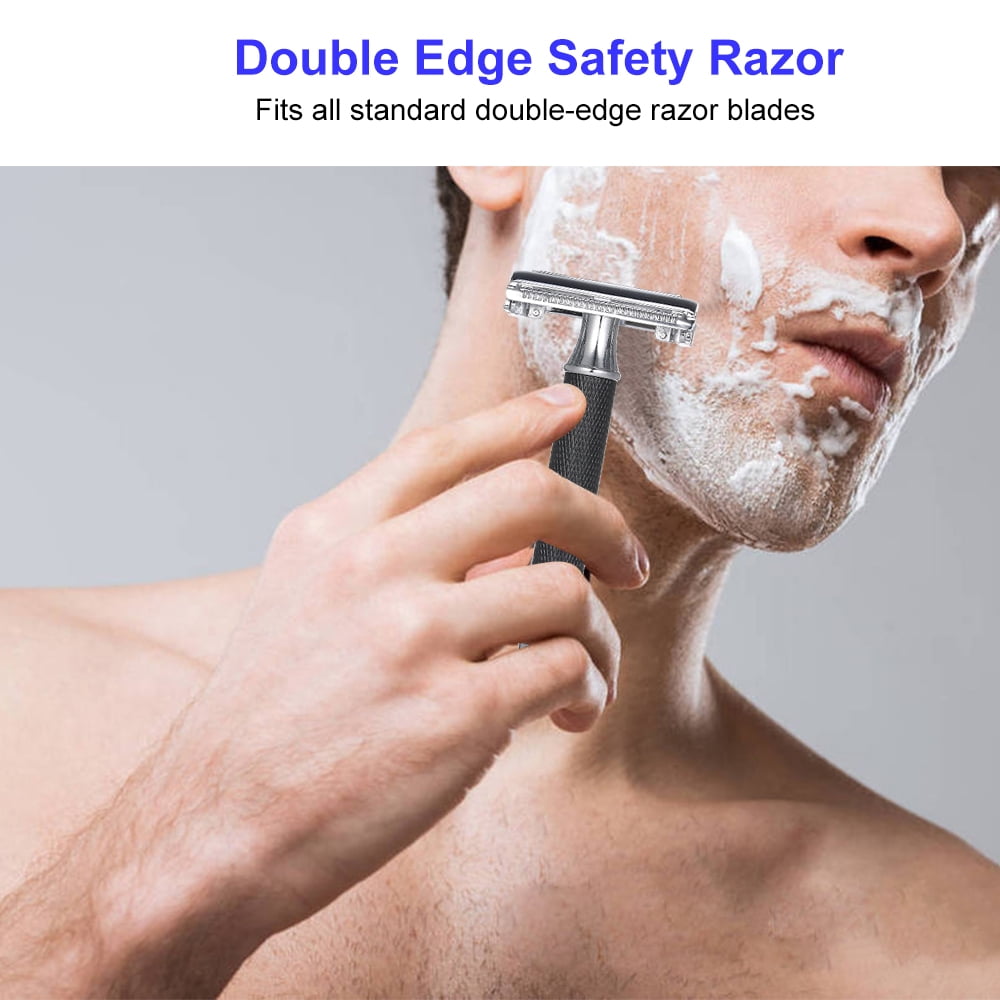 Carevas Double Edge Safety Razor Butterfly Open Mens Shaving Razor Manual Shaver for Men Face Cleaning