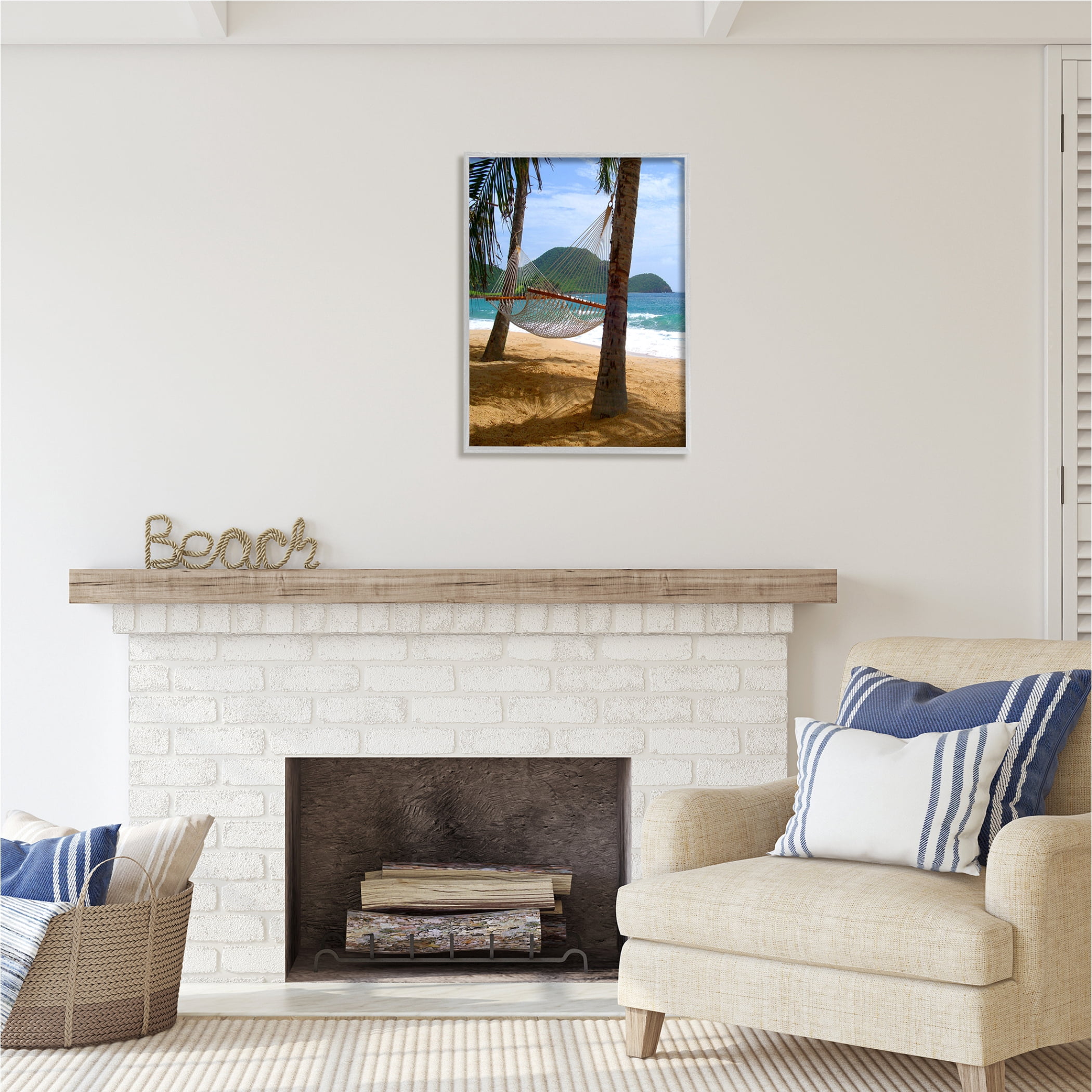 Stupell Industries Hammock on Palm Trees Nature Photography Gray Framed Art Print Wall Art, 24 x 30