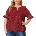 thumbnail image 1 of Women's Plus Size Blouse Pin Dots Smocked Floral Boho Blouses Red 2X, 1 of 7
