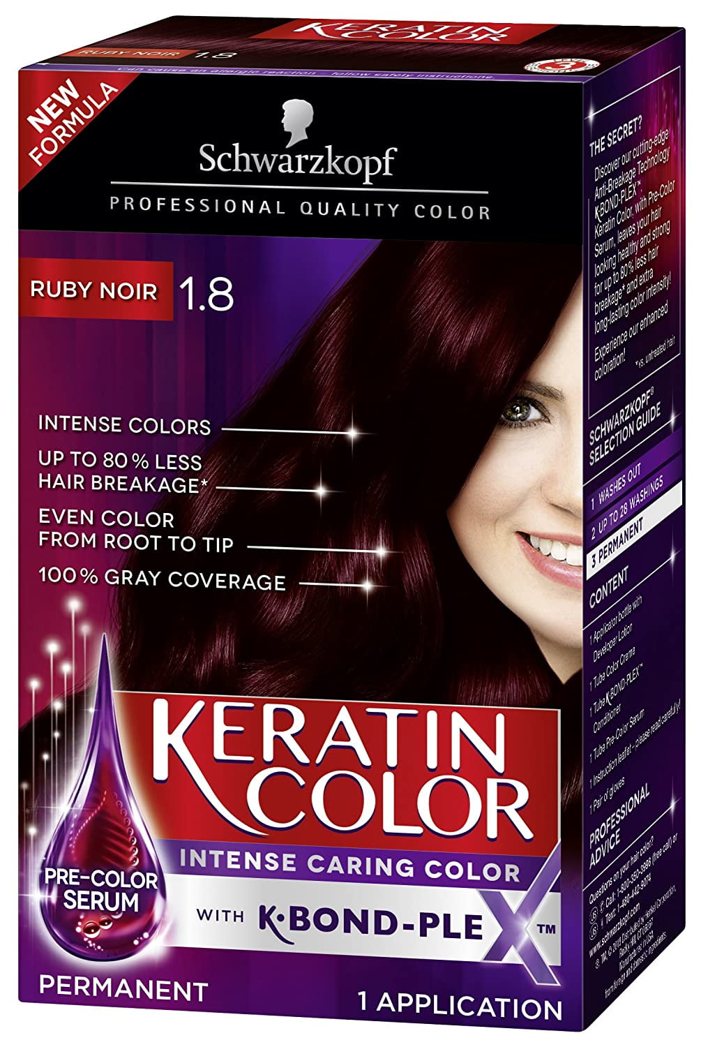 Keratin Color Permanent Hair Color Cream, 1.8 Ruby Noir