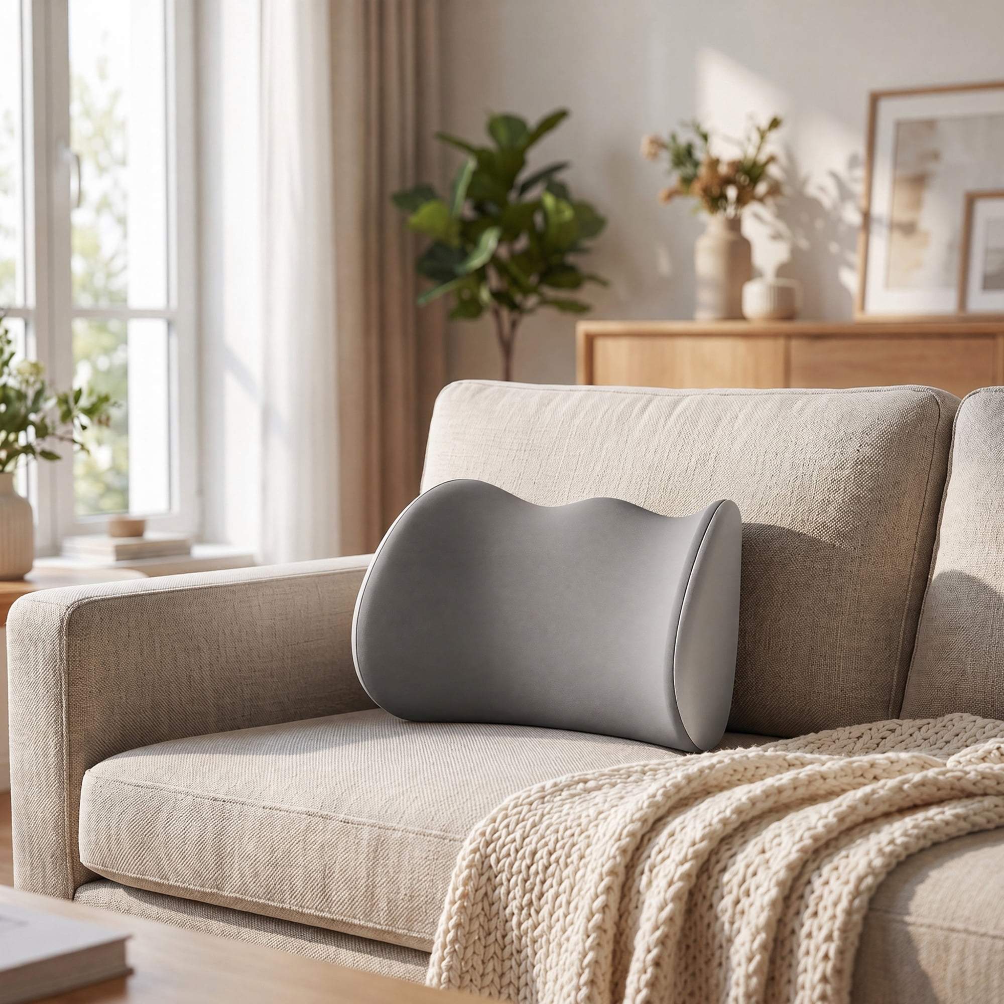Unique Bargains Durable Lumbar Support Pillow Cotton Back Support Gray 17.3" x 4.3" x 7.5"