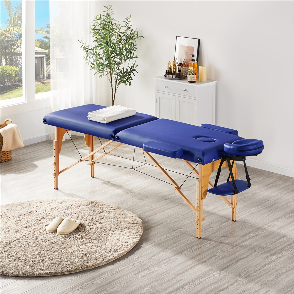 SmileMart 84" Adjustable Portable Wooden 2 Section Massage Table, Blue - image 5 of 10