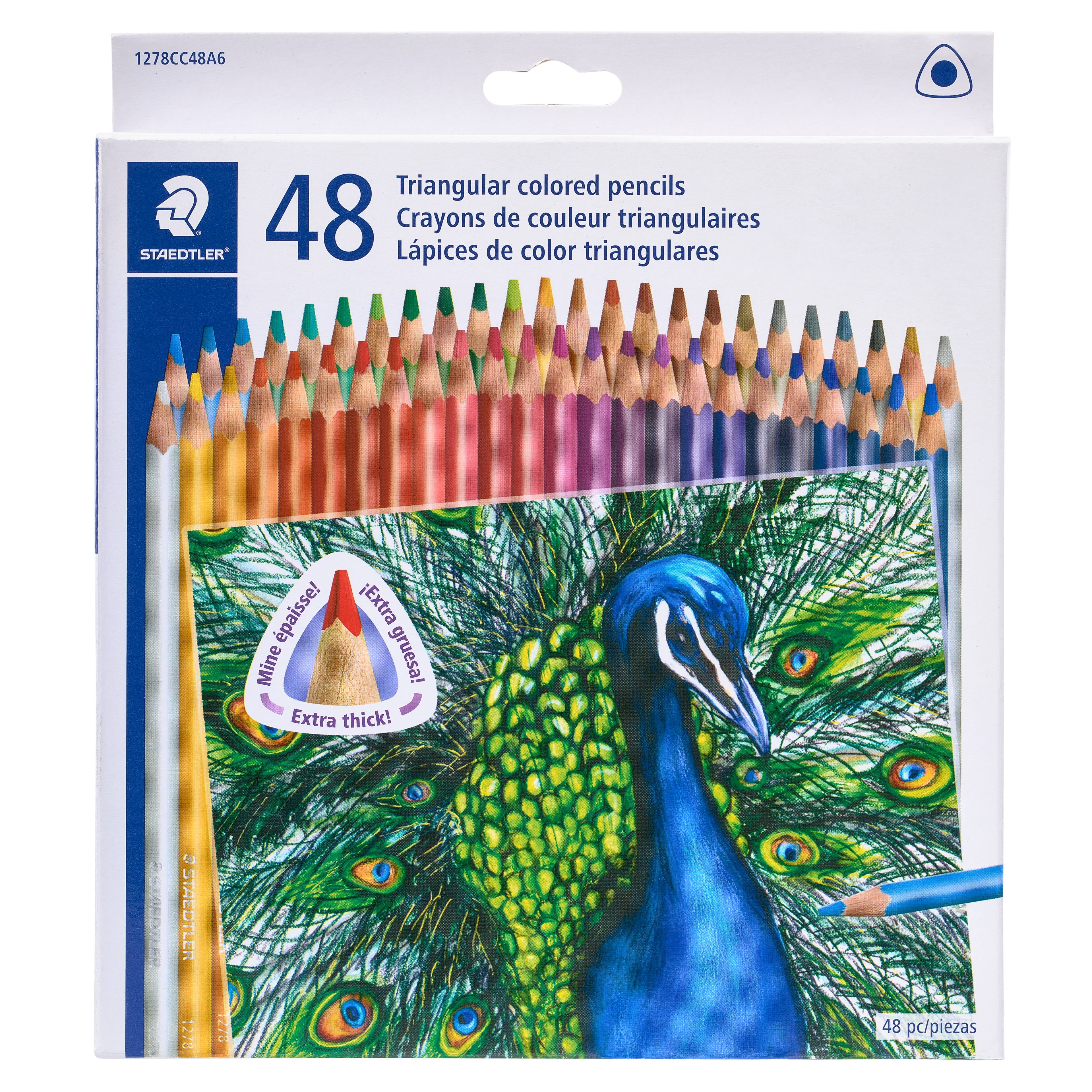 Triangular colour pencils, wallet of 48 with sharpener