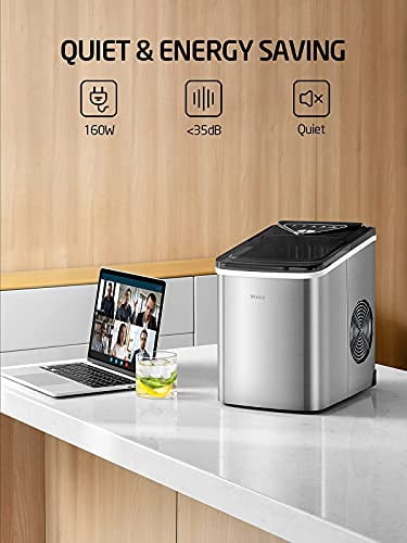 Wizisa Ice Maker Machine for Countertop, 9 Bullet Ice Cubes Ready in 6 Minutes, 26lbs in 24Hrs Portable Ice Maker Machine Self-Cleaning, 2 Sizes of Bullet-Shaped Ice for Home Kitchen Office Bar Party