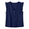 thumbnail image 4 of Casual Blouse for Women V Neck Ruffle Tank Top Breathable Linen Blend Top Breathable Vacation Summer Shirts Navy 3XL, 4 of 8