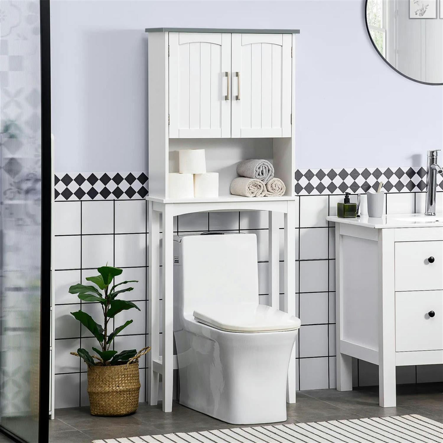 Demi Bonn 65" Over The Toilet Storage Cabinet with Adjustable Shelves, Bathroom Shelf Over Toilet Rack, Bathroom Storage Cabinet Organizer, White