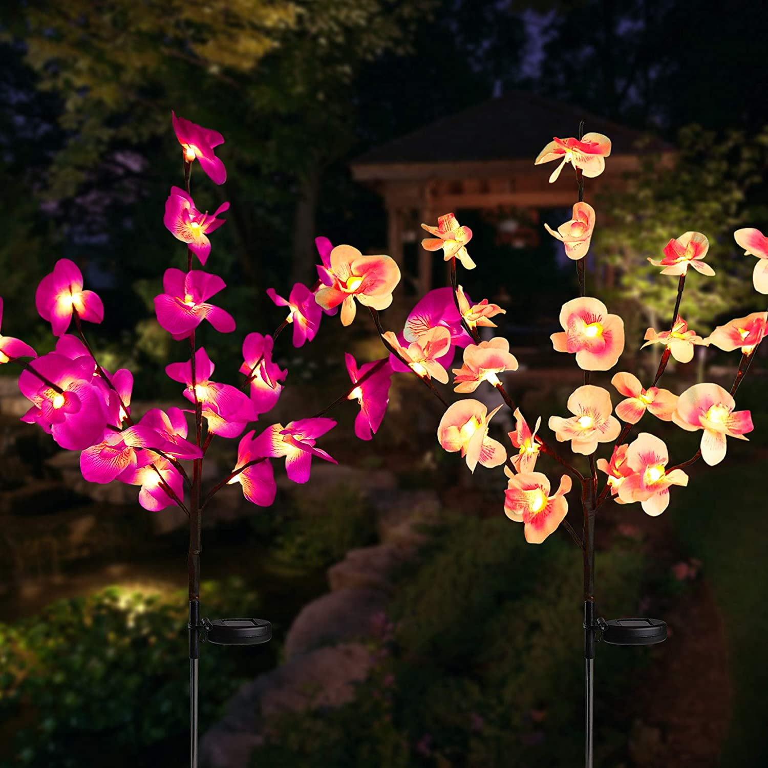 Solar Orchid Flower Light, EpicGadget Outdoor Solar Flower Garden Decorative Stake Lights for Walkway Pathway Backyard Garden Decoration Parties (Warm White) (2 Pieces)