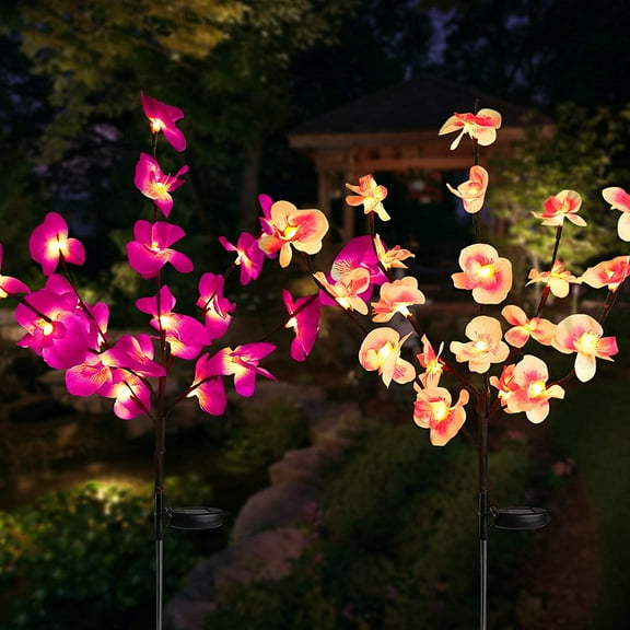Solar Orchid Flower Light, EpicGadget Outdoor Solar Flower Garden Decorative Stake Lights for Walkway Pathway Backyard Garden Decoration Parties (Warm White) (2 Pieces)