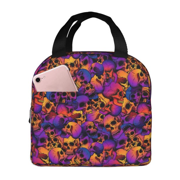 Easygdp Skull Bolsa Térmica Premium - Tela Oxford Impermeable, Gran Capacidad, Bolsillo Frontal, Unisex para Trabajo, Escuela, Actividades al Aire Libre y Picnics