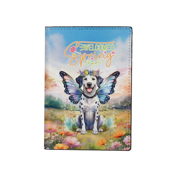 Welcome Spring Fairy Dalmatian in Flower Meadow Travel Passport Wallet Dog Lover PU Leather Passport Holder Cover - 13002