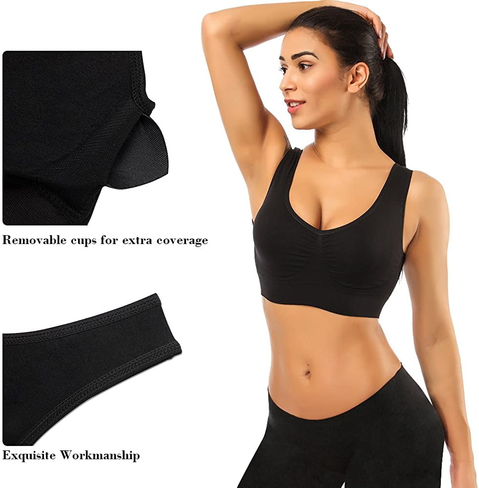4Leezy Women's Wireless Bras - 3 Pack Seamless Sports Bra Bralettes Comfort  Padded Workout Tops Crossback Cami Crop S-XXL at  Women's Clothing  store