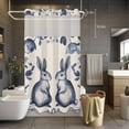 thumbnail image 5 of Easter Rabbits No Hooks Shower Curtain with Snap-in Liner Cute Blue Bunny Watercolor Boho Floral Leaf Linen Texture Shower Curtains for Bathroom, Waterproof, Easy Install, Washable 36"x78", 5 of 9
