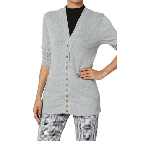 - TheMogan Women's PLUS Essential Basic Snap Button V-Neck 3/4 Sleeve Knit Cardigan