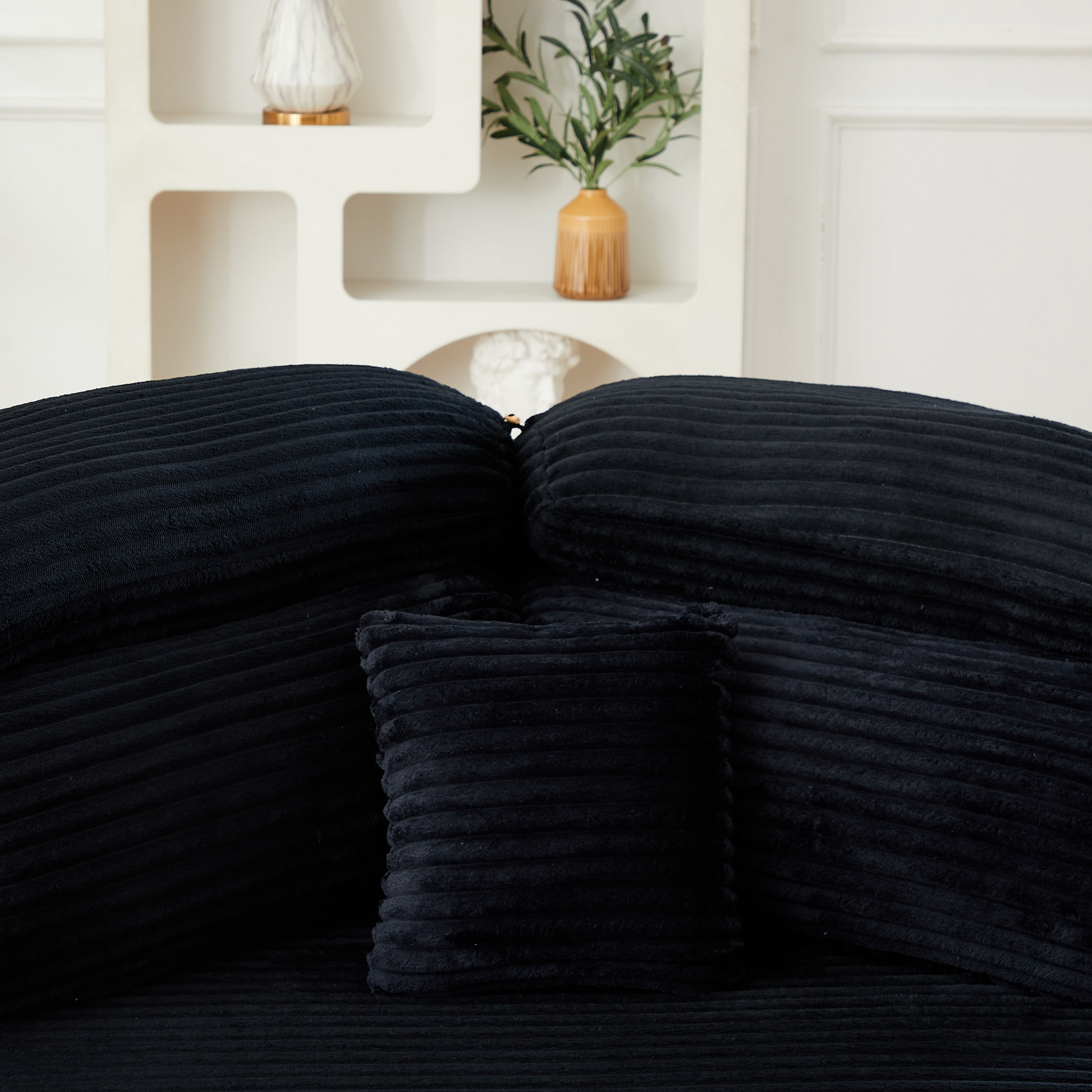 Leumius 53" Single Sofa,Oversized Modular Sofa Lounge Chair with Stylish Envelop Sesign Pillow,Pentagonal Sofa Boneless Couch for Living Room,Black Corduroy